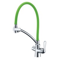 Смеситель LEMARK Комфорт LM3070C-Green для кухни, с гибким изливом, подключение к фильтру питьевой воды, хром/зеленый