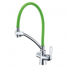 Смеситель LEMARK Комфорт LM3070C-Green для кухни, с гибким изливом, подключение к фильтру питьевой воды, хром/зеленый